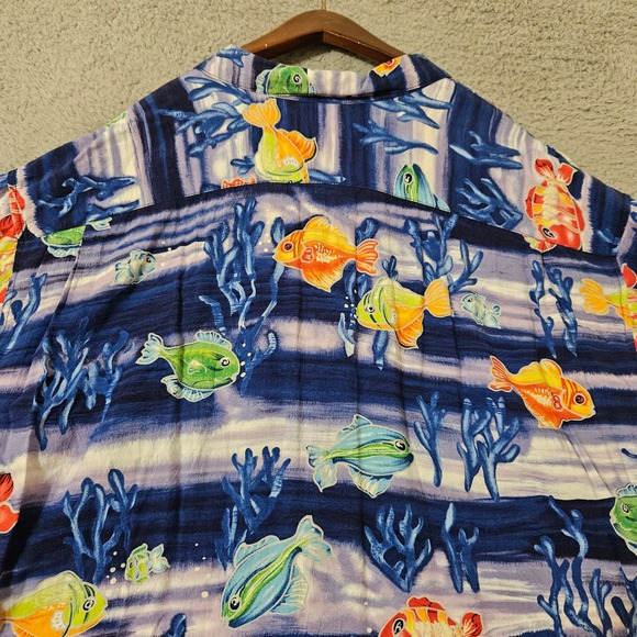 Vintage JAMS WORLD Hawaiian Rayon Tropical Fish Short Sleeve Button Shirt 2XL - Picture 3 of 8